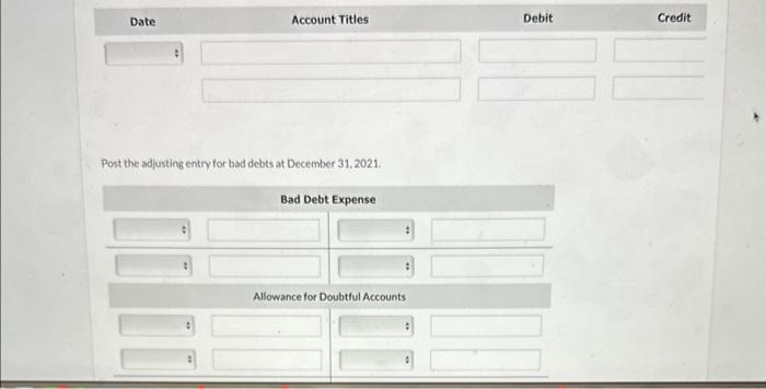 December 31, 2021. Post the adjusting entry for bad debts at December