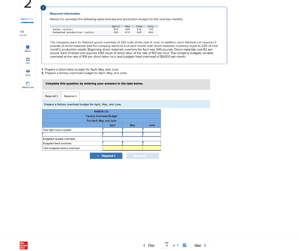 Co. provides the following sales forecast and production budget for the next