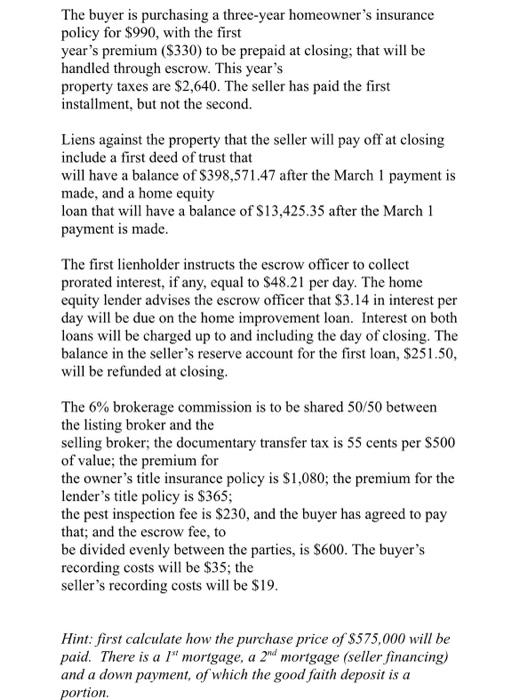 fill out the settlement statement form for the transaction described below. The