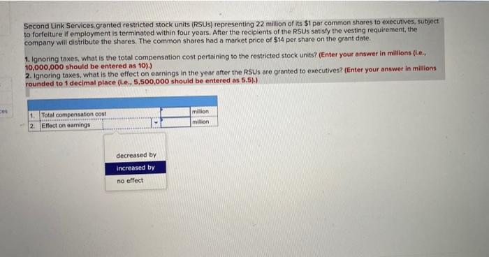  Second Link Services granted restricted stock units (RSUS) representing 22 million