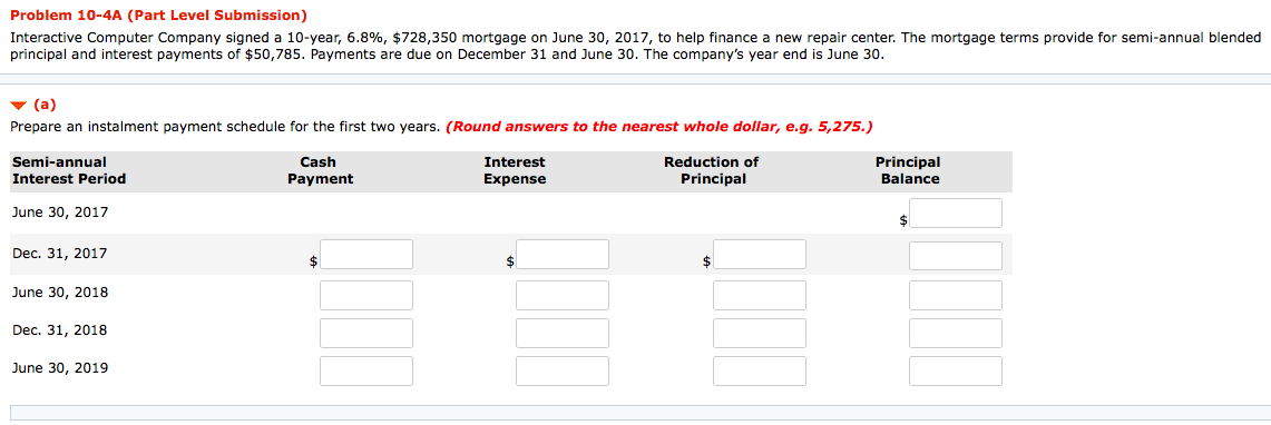Problem 10-4A (Part Level Submission) Interactive Computer Company signed a 10-year,