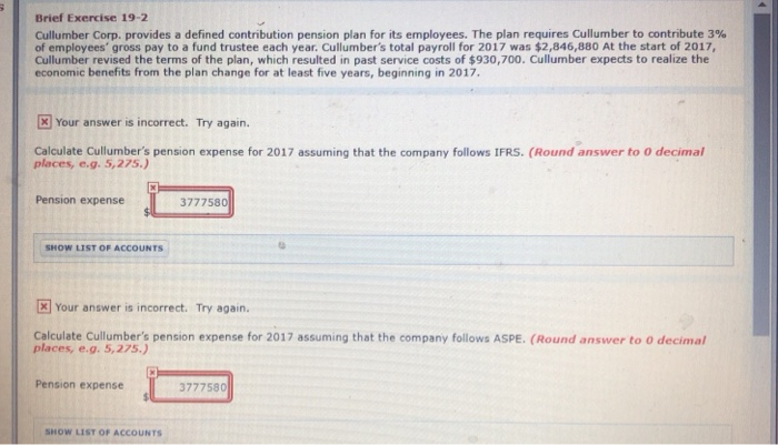  Brief Exercise 19-2 Cullumber Corp. provides a defined contribution pension plan
