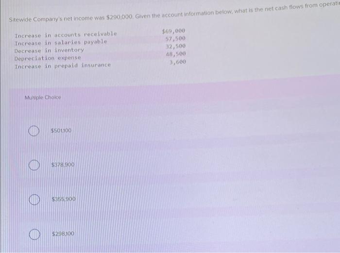 help (19) Given the account information, what is the net cash flows