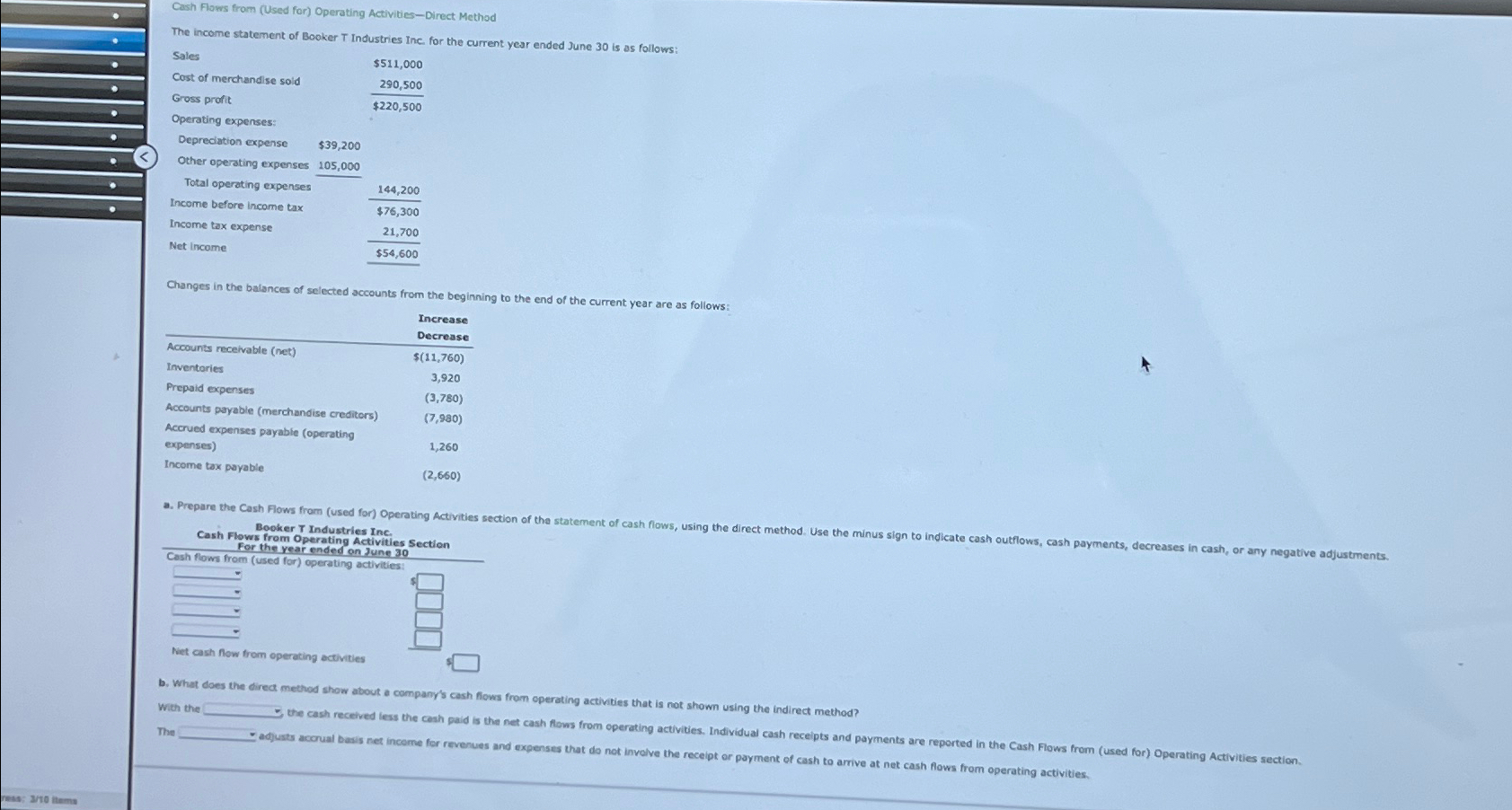  Cash Flows from (Used for) Operating Activities-Direct Method The income statement