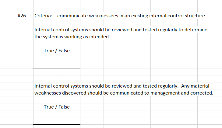 \#26 Criteria: communicate weaknessees in an existing internal control structure Internal