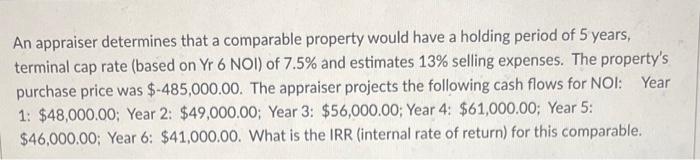  An appraiser determines that a comparable property would have a holding