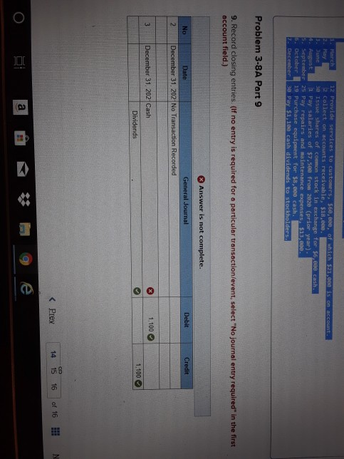 incorrect for the work you 14 Required information Problem 3-8A Complete the