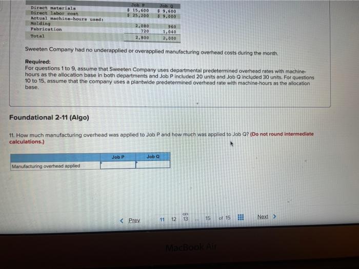 to the questions displayed below.) Sweeten Company had no jobs in progress