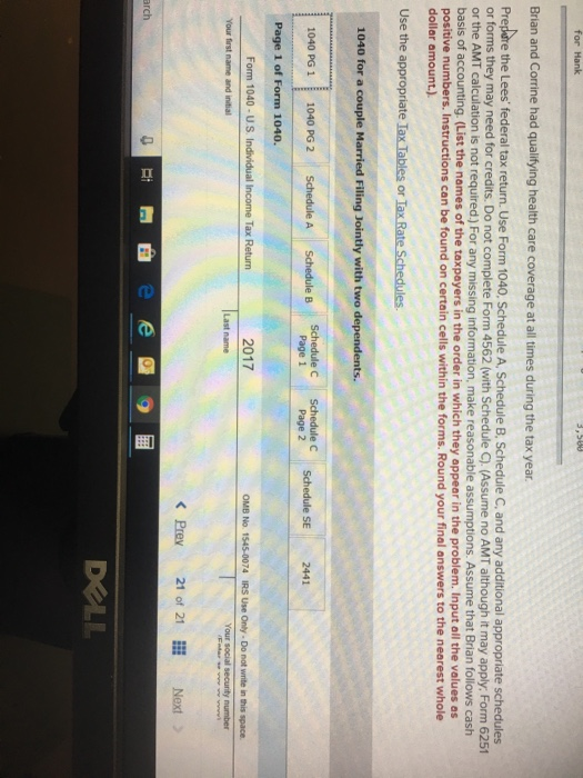 schedule C page 1, schedule SE, and 2441 Brian and Corrine Lee