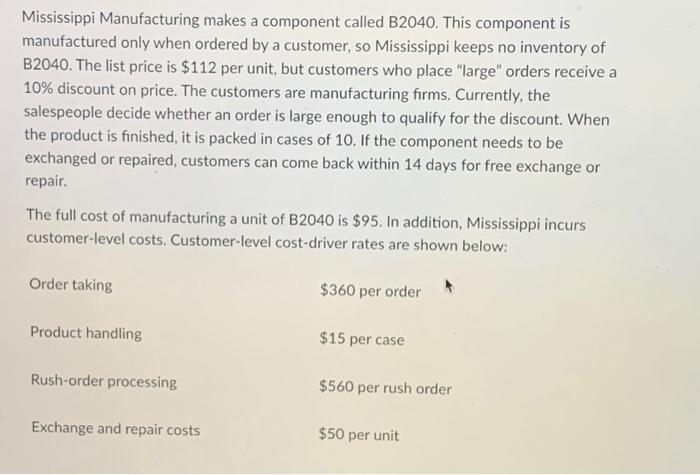  Mississippi Manufacturing makes a component called B2040. This component is manufactured