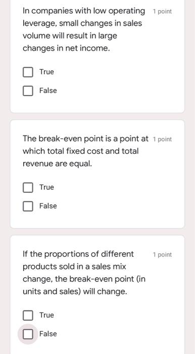  In companies with low operating point leverage, small changes in sales