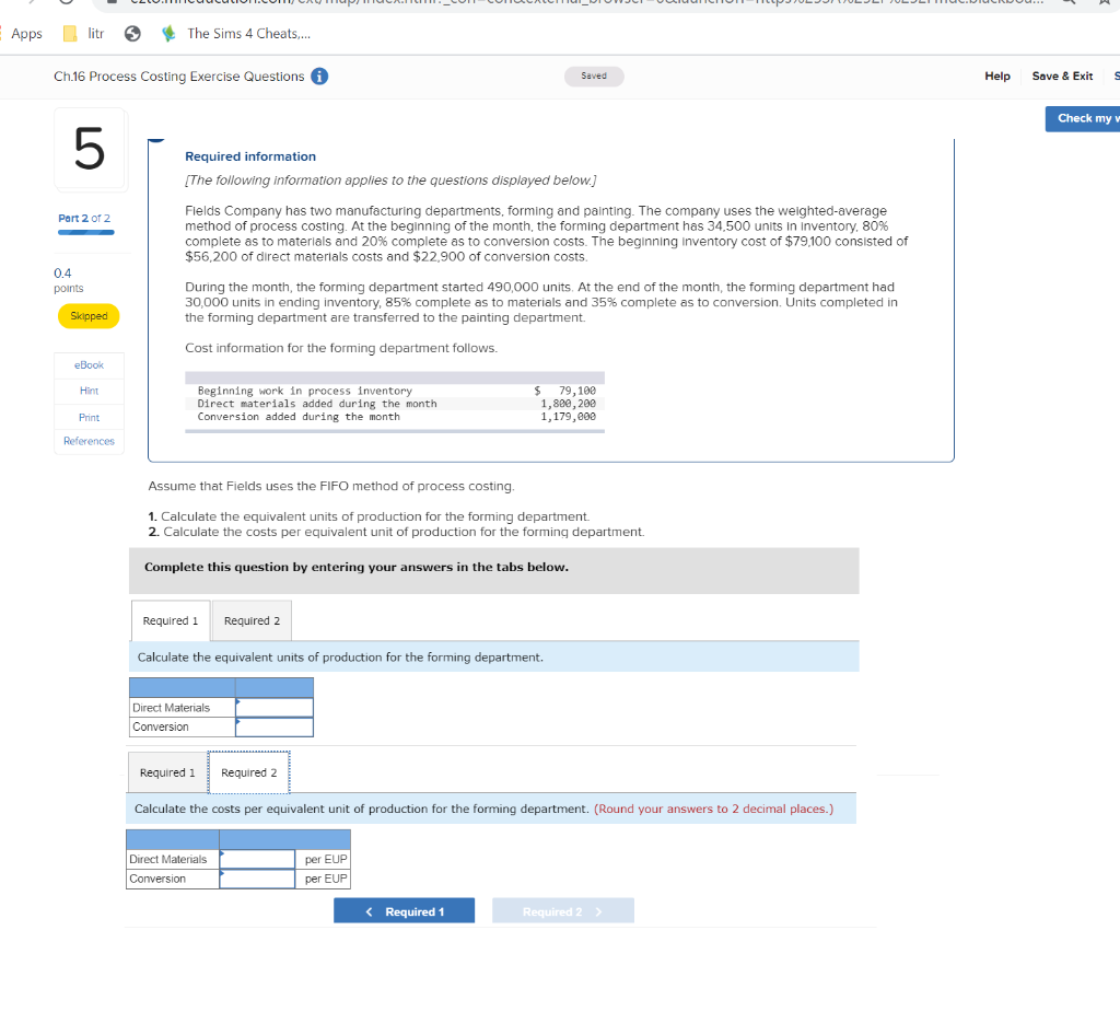 Assume that Fields uses the FIFO method of process costing. 1. Calculate
