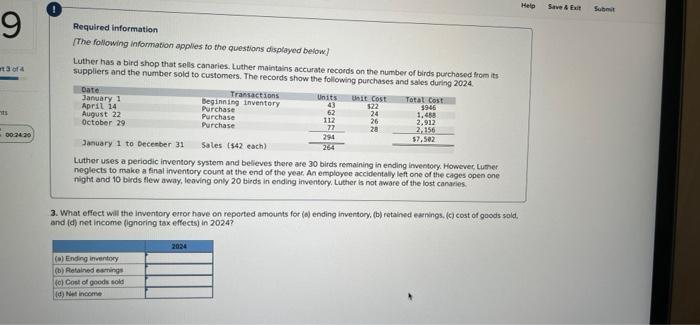 of 4 Required information The following information applies to the questions displayed