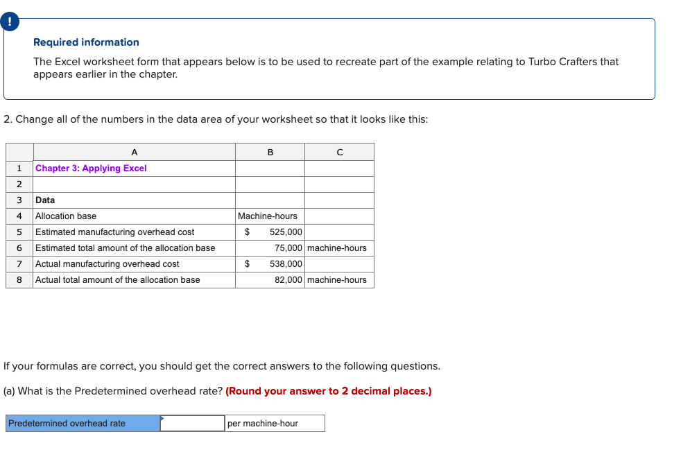 Required information The Excel worksheet form that appears below is to