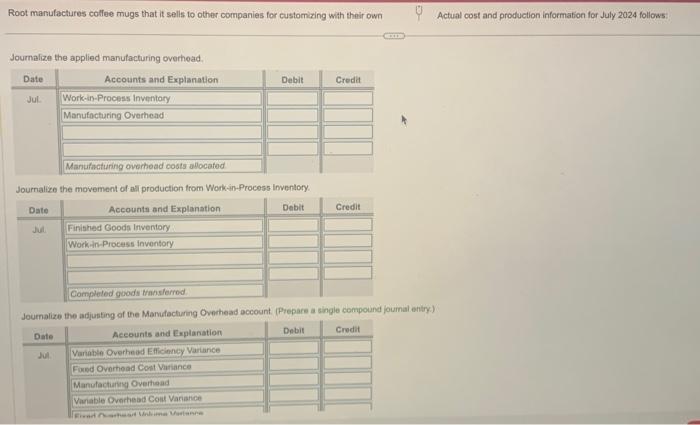 to control manutacturing cosss. The otandard unit cost of a colfee mug