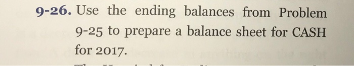  9-26. Use the ending balances from Problem 9-25 to prepare a
