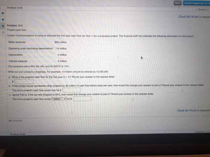  Save Submit Assignment for G Problem 12.02 e Question 21 Check