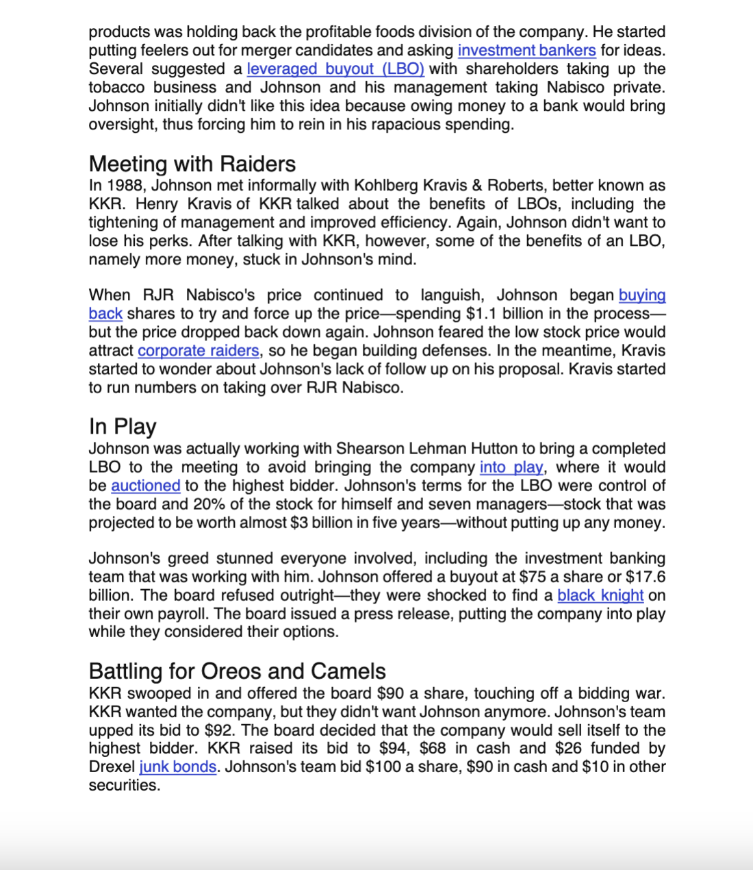 timeline? What were the main motivations behind the LBO, and how did