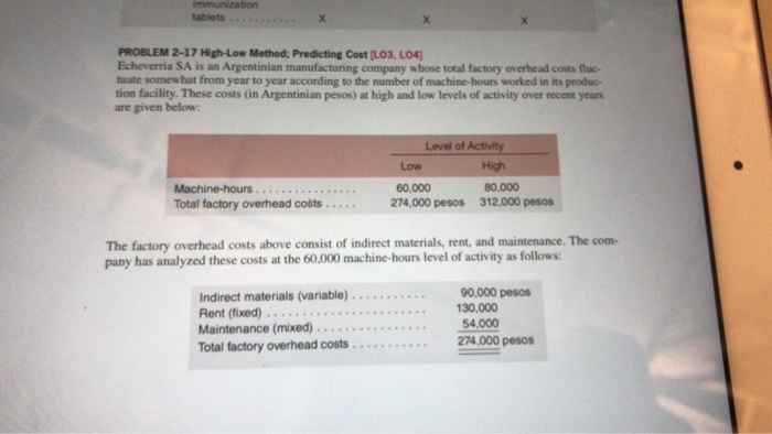  Assignment tablets PROBLEM 2-17 High-Low Method; Predicting Cost [LO3, LO4] Echeverria