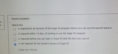  Payroll activation - Select one: is required for all versions of