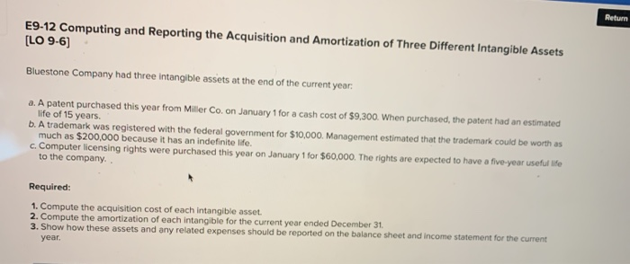  Return E9-12 Computing and Reporting the Acquisition and Amortization of Three