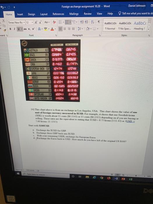  CE Foreign exchange assignment 10.20 - Word Daniel Johnson Home Insert