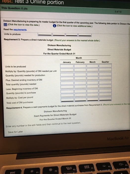 first five months of the upcoming year are budgeted to be as