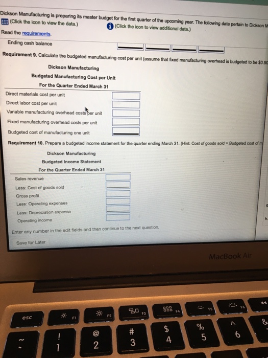 at each mon month's sales (in units). send gi entry of frished