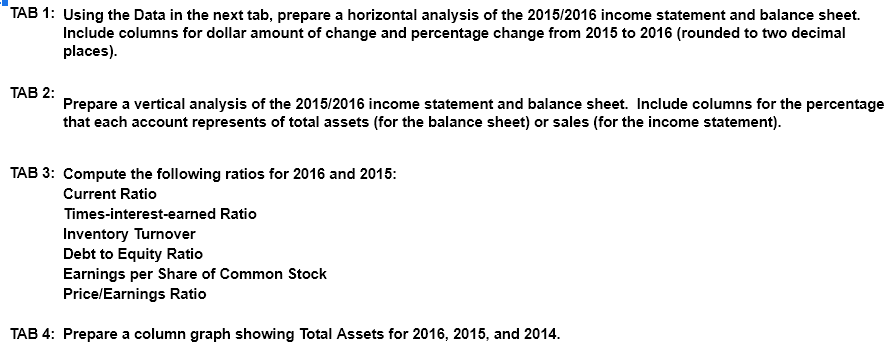 TAB 1: Using the Data in the next tab, prepare a