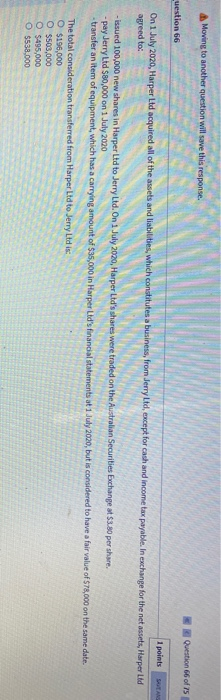  Moving to another question will save this response. Question 66 of