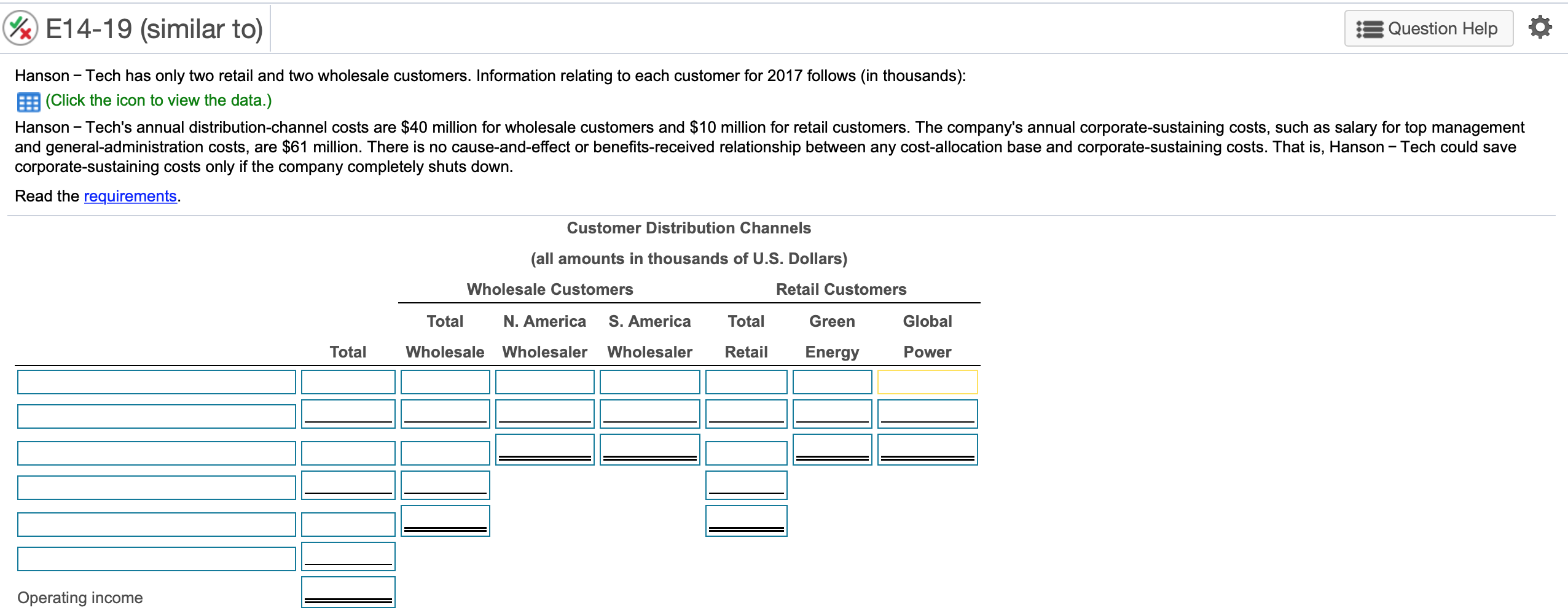 %) E14-19 (similar to) Question Help Hanson - Tech has only