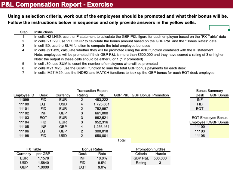  P&L Compensation Report - Exercise Using a selection criteria, work out