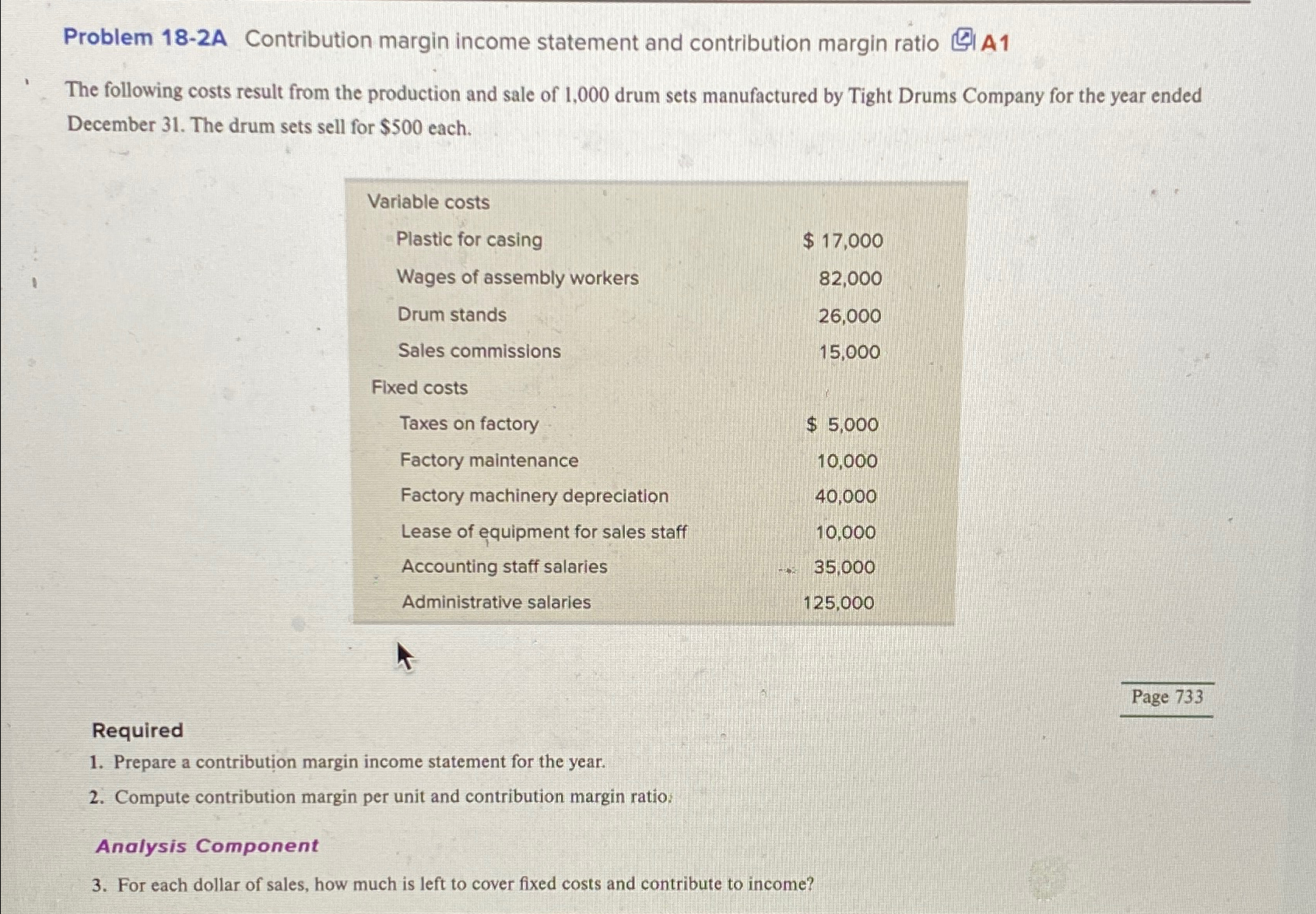  Problem 18-2A Contribution margin income statement and contribution margin ratio The
