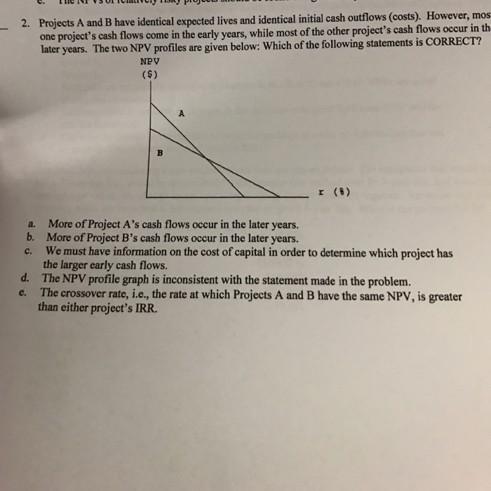 Help taking test need asap! Thanks Projects A and B have identical