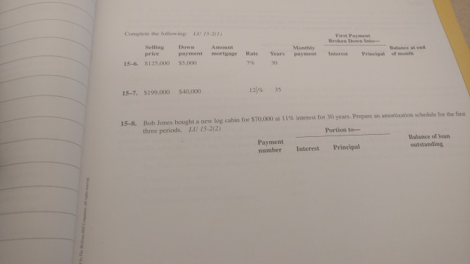  Complete the followcing: LO 15-23 First Payment Broken Dows Loko Selling