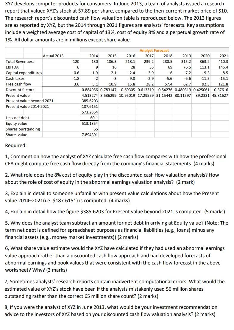  XYZ develops computer products for consumers. In June 2013, a team