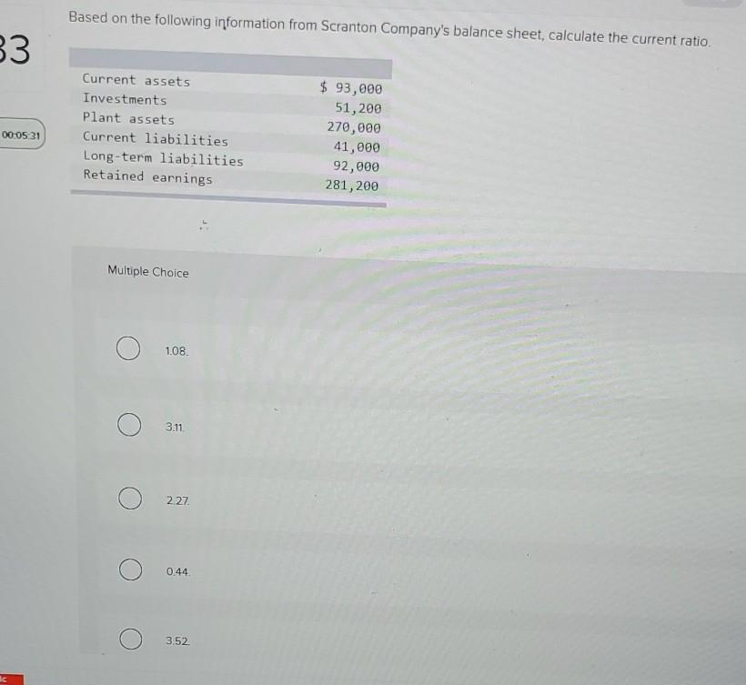  Please help Based on the following information from Scranton Company's balance