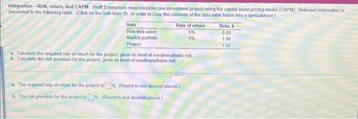  Integrative - Risk, return, and CAPM Wolf Enterprises must consider one