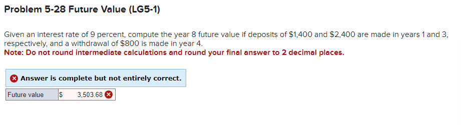  Problem 5-28 Future Value (LG5-1) Given an interest rate of 9