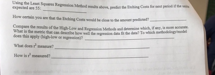  Using the Least Squares Regression Method results above, predict the Etching