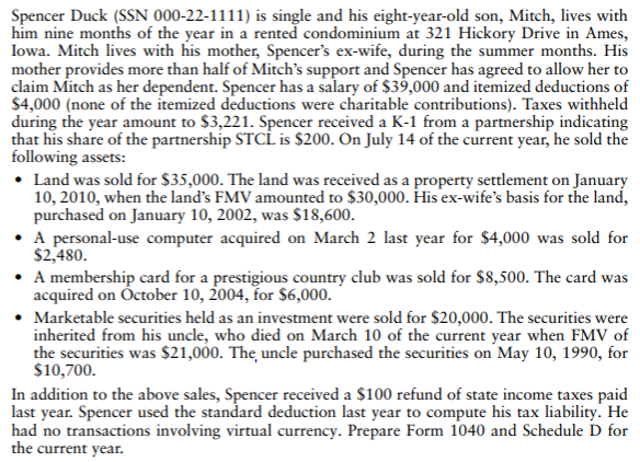  Please answer problem by filling out an actual IRS 2020 Form