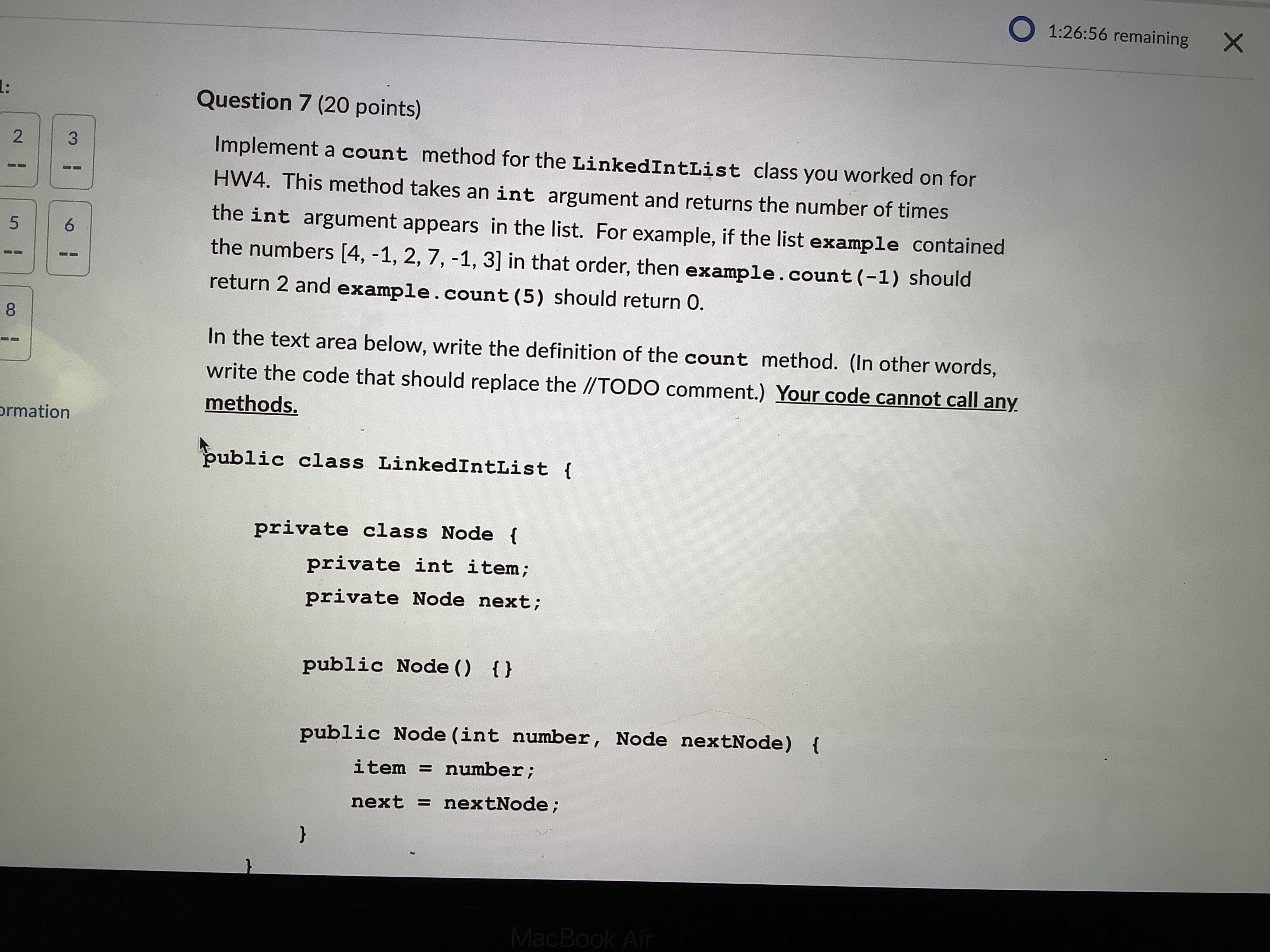  1:26:51 remaining private Node first; // first node of the list