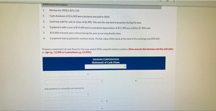 is presented below: 1. Net loss for 2000 is $25,750. 2. Cashdividends