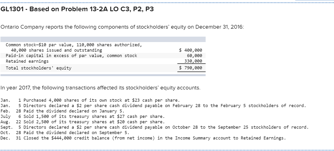  GL 1301 - Based on Problem 13-2A LO C3, P2, P3