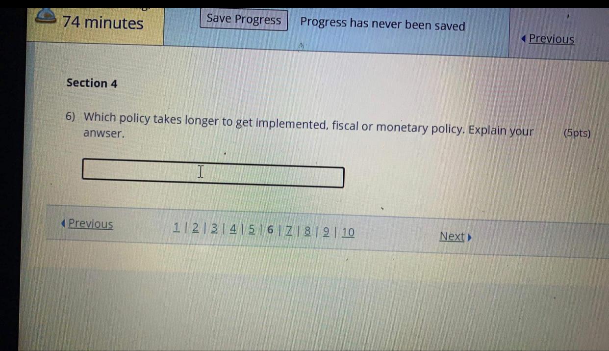  74 minutes Save Progress Progress has never been saved Previous Section