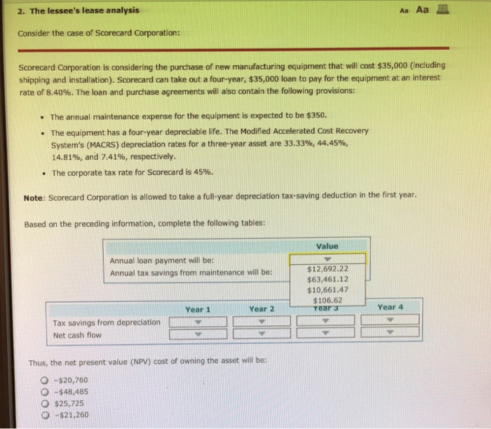  2. The lessee's lease analysis Aa Aa Consider the case of