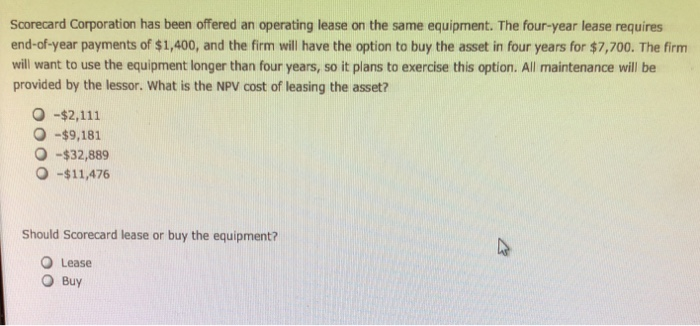 Scorecard Corporation: Scorecard Corporation is considering the purchase of new manufacturing equipment