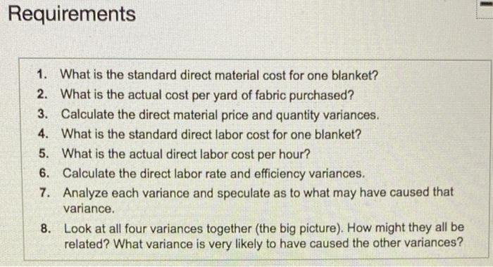results from last month's production of 2,400 blankets are as follows: Click