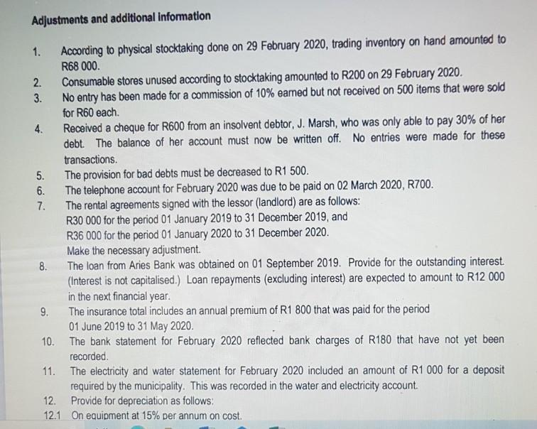 February 2020, the end of the financial year. REQUIRED Prepare the Statement