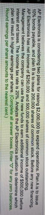 expand operations. P $250,000 and 500,000 shares of common stock outstanding. Management